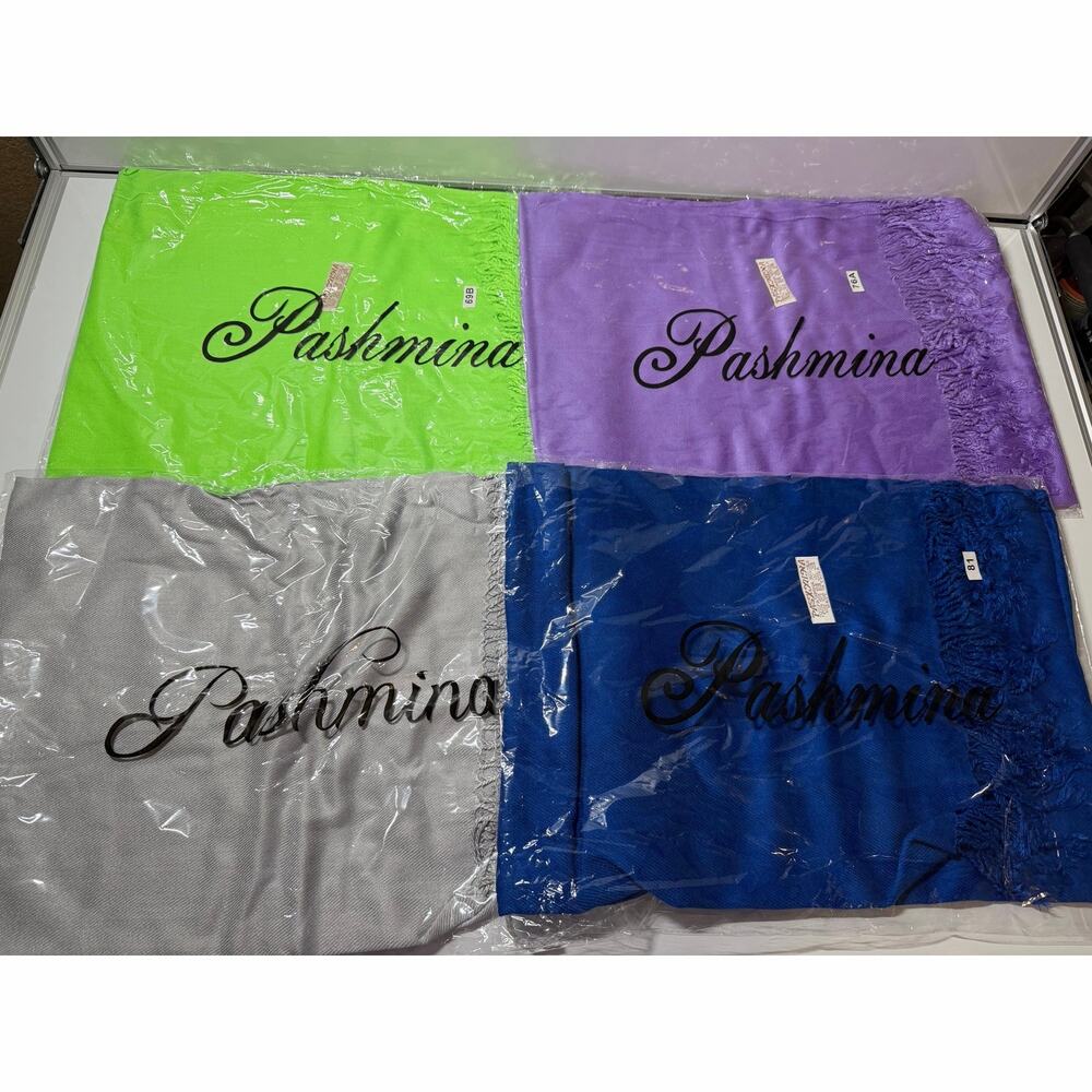 4 new Pashmina scarf shawl purple royal blue silver meadows green, evening wrap